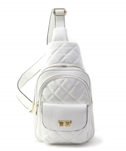 Fashion Faux Leather Quilted Sling Bag 6603PP WHITE